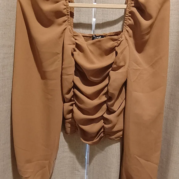 Express Tan Ruched Blouse - Picture 2 of 4
